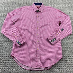 Robert Graham X Shirt Men Medium M Pink White Striped Button Up Long Sleeve